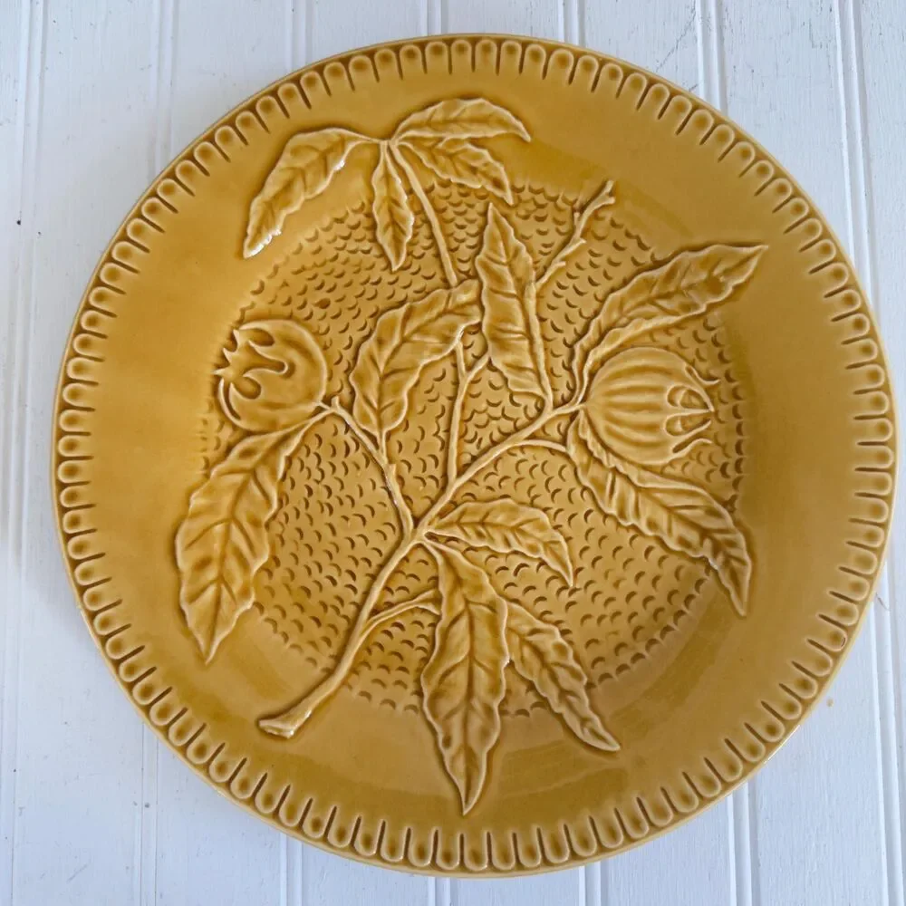 J.Wilfred Portugal Ceramic Dinner Plates, Mustard Yellow Botanical Set
